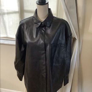 NWOT FAUX LEATHER BLACK OVERSIZED OVERSHIRT